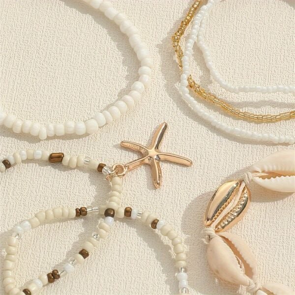 Bohemian Style Starfish Handmade Beaded Shell Bracelet Set