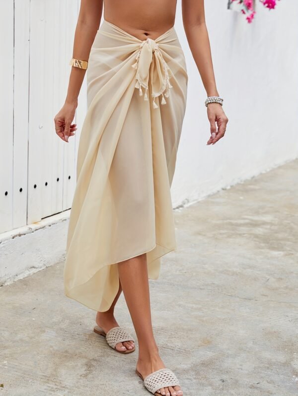 Breeze Fringe Wrap Skirt Sheer Chiffon Beach Cover-Up