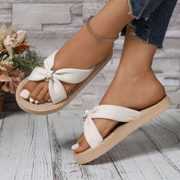 Luxe Beige Chain Slides Jewelry-Inspired Flat Slippers