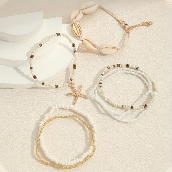 Bohemian Style Starfish Handmade Beaded Shell Bracelet Set