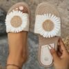 Bohemian Style Women's Summer Sandals Woven Straw Platform Daisy Slippers