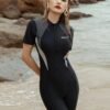 Women’s Sport One-Piece Swimsuit with Shorts – Zip-Up Surf Suit