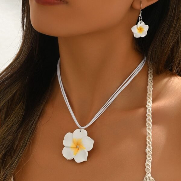 Tropical Bloom Jewelry Set Plumeria Earrings & Necklace Duo