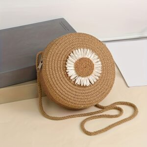 Boho Straw Round Crossbody Mini Woven Beach Bag