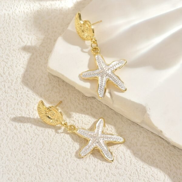 Ocean Muse Drop Earrings Starfish & Shell Statement Pair